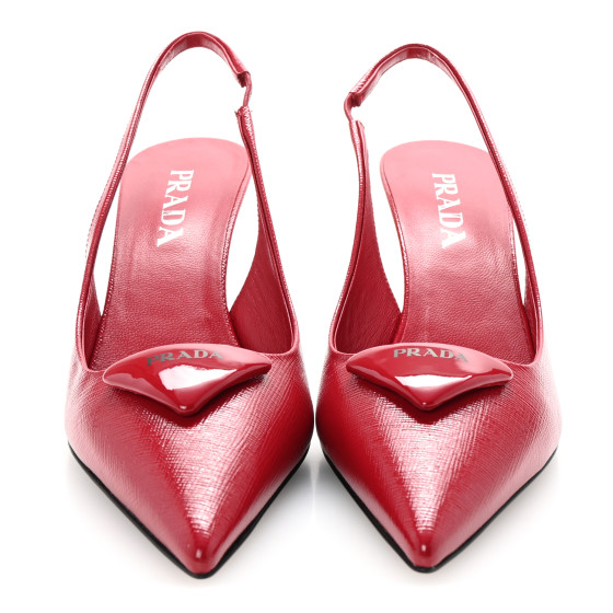 PRADA Vernice Saffiano Triangle Logo Pointed Toe 75mm