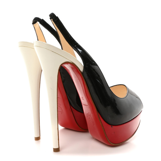 CHRISTIAN LOUBOUTIN Patent Lady Peep Sling 150 Pumps 37