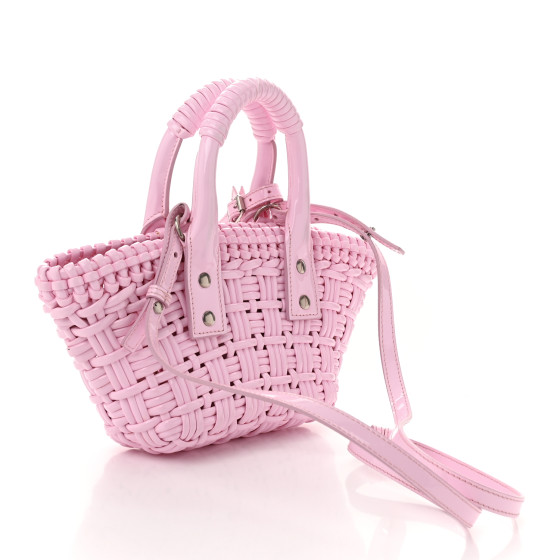 BALENCIAGA Faux Calfskin Braided Varnished XXS Bistro Basket