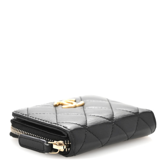 CHANEL Lambskin Quilted Compact Zipped Wallet Black 1688896