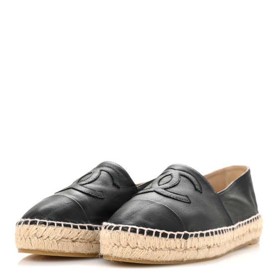 CHANEL Lambskin CC Espadrilles 38 Black 1673626 | FASHIONPHILE