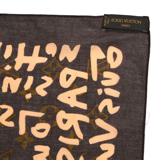 ルイ・ヴィトン LOUIS VUITTON Silk Graffiti Monogram Scarf Peach 1684234