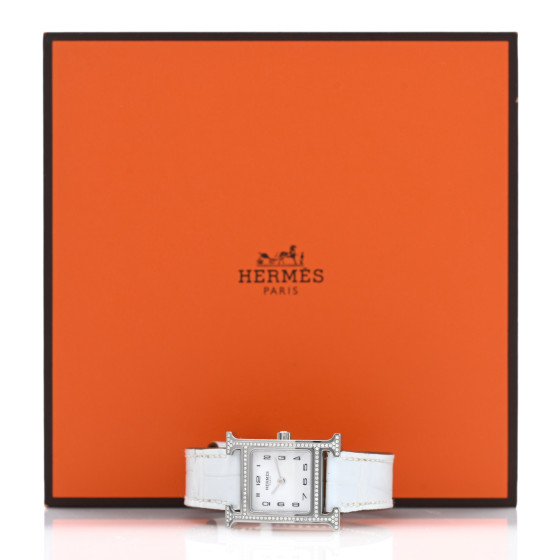 HERMES 腕時計 Hウォッチ 21×21mm ダイヤモンド アリゲーター HERMES Stainless Steel Alligator Diamond Bezel Mother of