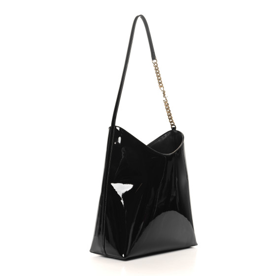 SAINT LAURENT Patent Calfskin Rendez-Vous Hobo Black 1691473