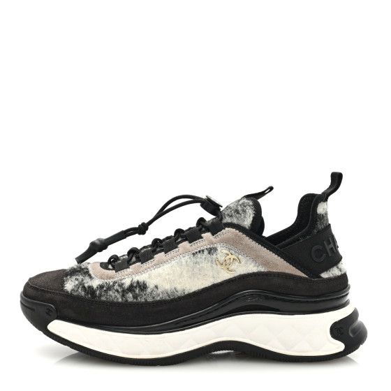 a_chan59 CHANEL Suede Calfskin Mixed Fibers CC Sneakers 38 Grey