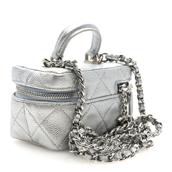 バッグ HLT Jacquard Vanity Bag - silver silver CHANEL Metallic Caviar Quilted Mini Top Handle Vanity With