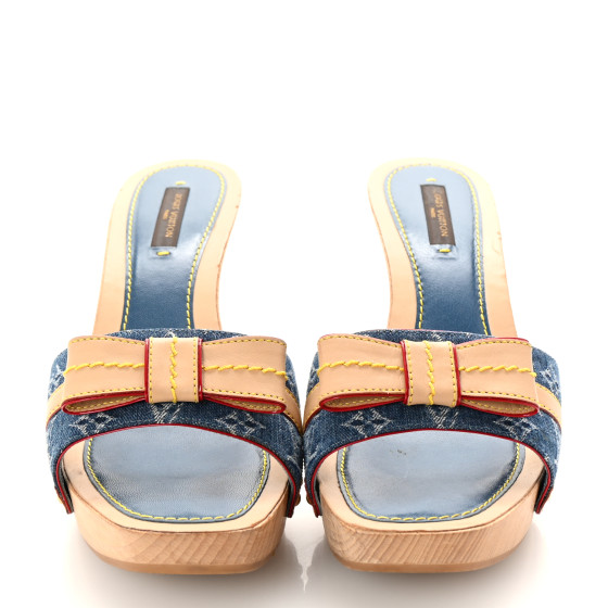 【LOUIS VUITTON 】ポインテッドトゥ ハイヒール size 37 LOUIS VUITTON Denim Monogram Bow Mules Peep Toe Heels 37