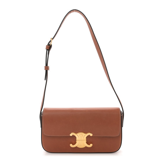 CELINE Natural Calfskin Triomphe Shoulder Bag Tan