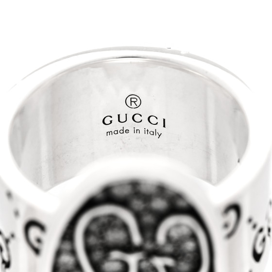 GUCCI Sterling Silver Grey Diamond GucciGhost Ghost Ring 56