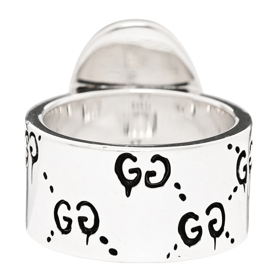 GUCCI Sterling Silver Grey Diamond GucciGhost Ghost Ring 56