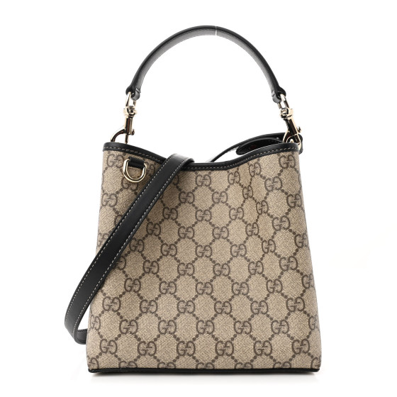 Gucci★素敵！GG Supreme Fora Bucket Bag GUCCI GG Supreme Monogram Emblem Mini Bucket Bag Beige Dark