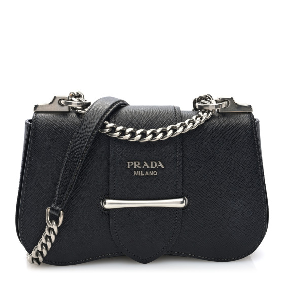 PRADA Saffiano Lux Sidonie Small Chain Crossbody Bag Black