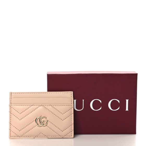 GUCCI Calfskin Matelasse GG Marmont Card Holder Light Pink