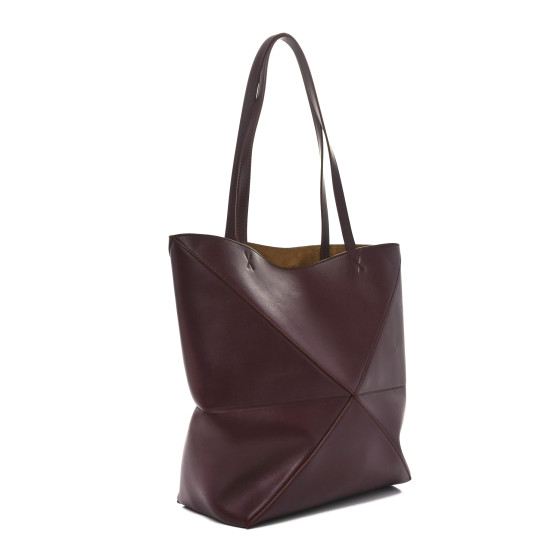 LOEWE セール★ PUZZLE FOLD TOTE★DARK BURGUNDY LOEWE Shiny Calfskin Medium Puzzle Fold Tote Dark Burgundy