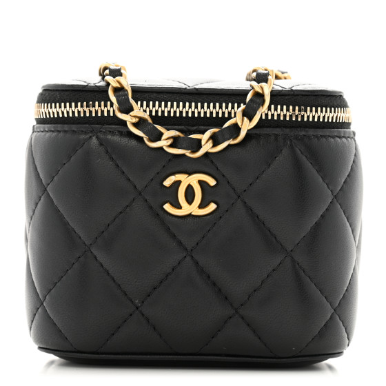 CHANEL Lambskin Quilted Mini Pearl Crush Vanity Case With Chain Black