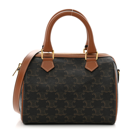 CELINE Triomphe Canvas Calfskin Small Boston Bag Tan