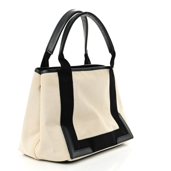 BALENCIAGA Cotton Canvas Calfskin Navy Cabas XS Natural