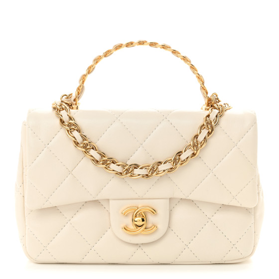MAYU CHANELバッグ CHANEL Shiny Lambskin Quilted Golden Links Top Handle Flap