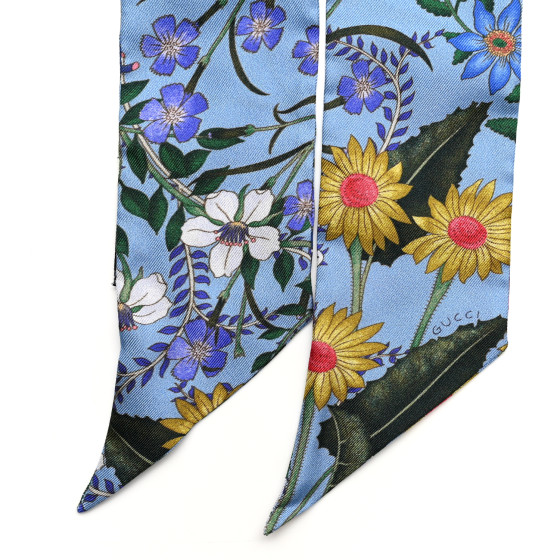 Gucci★素敵！Blooms Floral Blue ette Silk Stole Scarf Gucci Floral Scarf - Consigned Designs