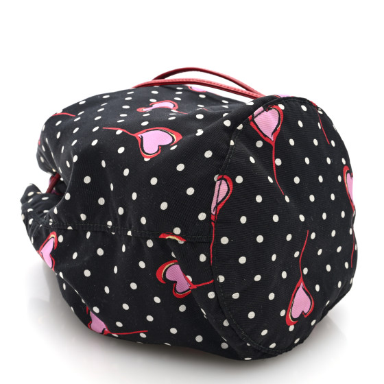MIU MIU Nylon Polka Dots Heart Print Drawstring Pouch Black