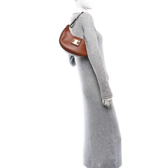CELINE Smooth Calfskin Medium Strap Ava Triomphe Shoulder Bag Tan