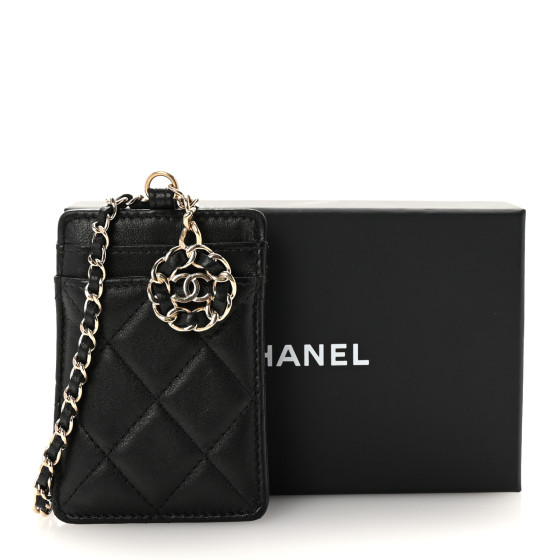 ショルダーバッグ・ポシェット × ヴィンテージ(中古) Chanel CC Diamond Card Holder on Chain Quilted Lambskin CHANEL Lambskin Quilted Card Holder On Chain Black 1679738