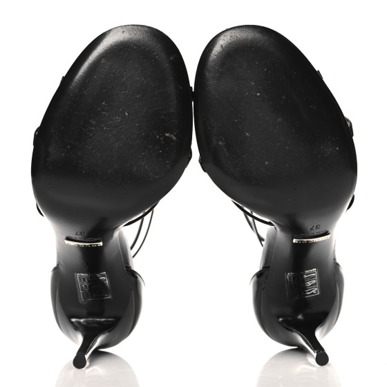 GUCCI ブラック ミュール GUCCI Patent Crystal Double G Ankle Wrap Sandals 37 Black