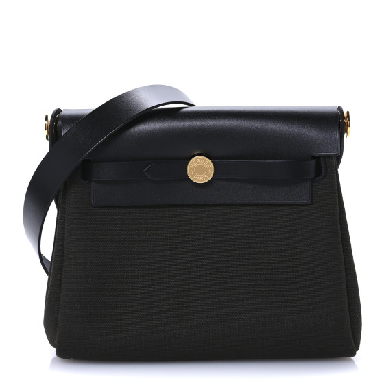 HERMES◆HERBAG RETOURNE 31BLACK◆ HERMES Military Toile Vache Hunter Herbag Zip Retourne 20