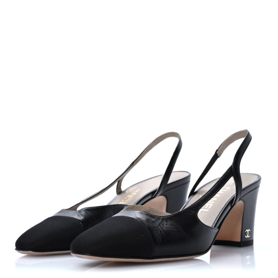 CHANELグローブ CHANEL Strass Grosgrain Cap Toe CC Slingback Pumps 37 Silver