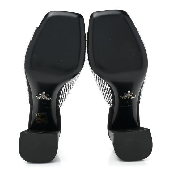 PRADA Satin Crystal Logo 65mm Slide Sandals 37 Cristal