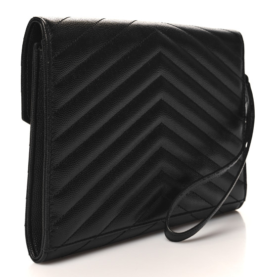 SAINT LAURENT Grain De Poudre Matelasse Chevron Monogram Envelope 