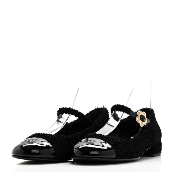 CHANEL Tweed Patent Mary Jane Flats 41 Black 1604839