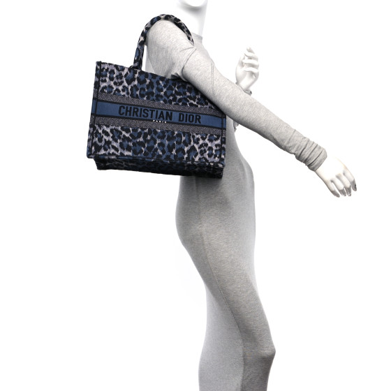 CHRISTIAN DIOR Canvas Mizza Embroidered Medium Leopard Book