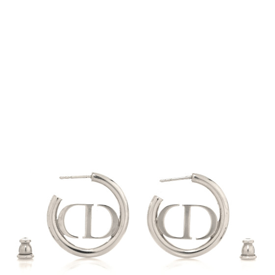 CHRISTIAN DIOR Metal 30 Montaigne Hoop Earrings Silver