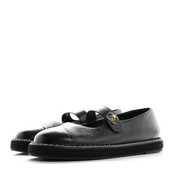 CHANEL Crumpled Lambskin Cap Toe Chain CC Turnlock Mary Jane