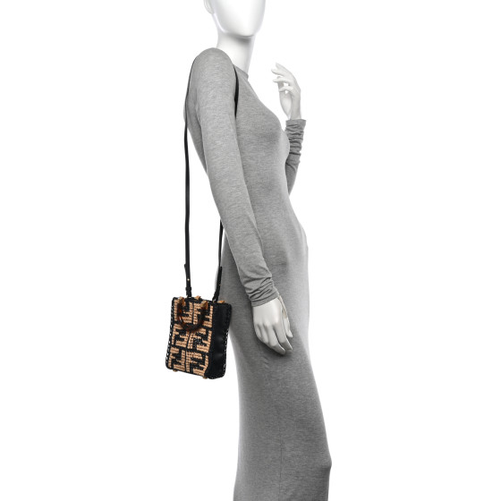 FENDI Raffia Plexiglass Crochet Mini Sunshine Shopper Tote