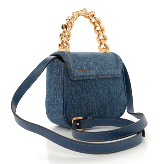 【VIP SALE】VERSACE MEDUSA キルト加工 デニム フラップ バッグ VERSACE Denim Mini La Medusa Chain Top Handle Bag Navy Blue