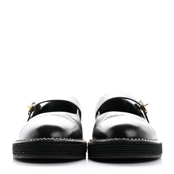 CHANEL Crumpled Lambskin Cap Toe Chain CC Turnlock Mary Jane