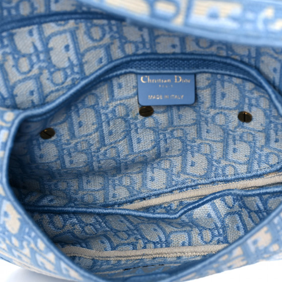 CHRISTIAN DIOR Oblique Embroidered Saddle Bag Cornflower