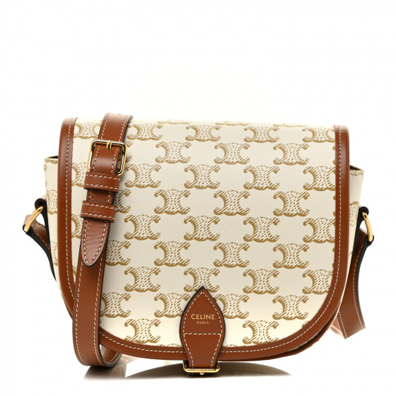 CELINE Triomphe Canvas Medium Folco Bag White 1006701