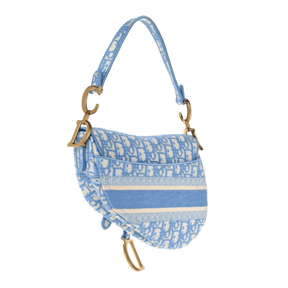 CHRISTIAN DIOR Oblique Embroidered Saddle Bag Cornflower
