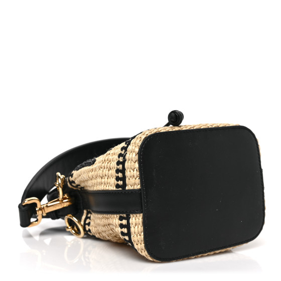 ★関税込★FENDI★Mon Tresor Straw Mini Bag Black Natural★ FENDI Straw F is Fendi Logo Crochet Mini Mon Tresor Bucket