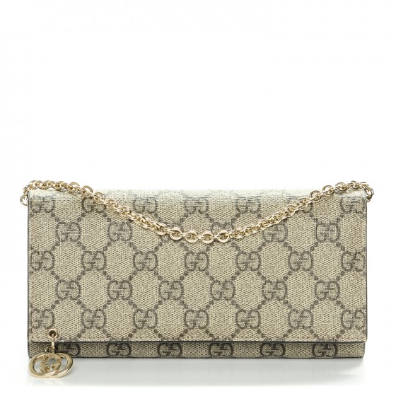 GUCCI GG Supreme Monogram GG Pierce Chain Clutch Wallet