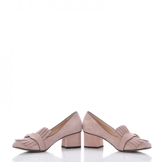 GG.KOO出品 GUCCI Kid Scamosciato GG Marmont Fringe 50mm Loafer Pumps