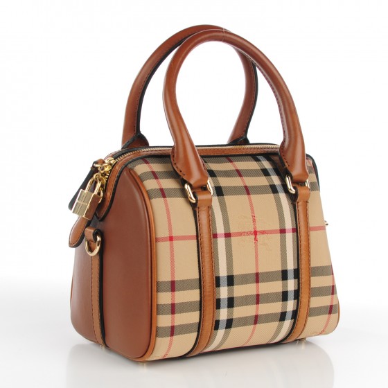 BURBERRY Horseferry Check Small Alchester Bowling Bag Honey