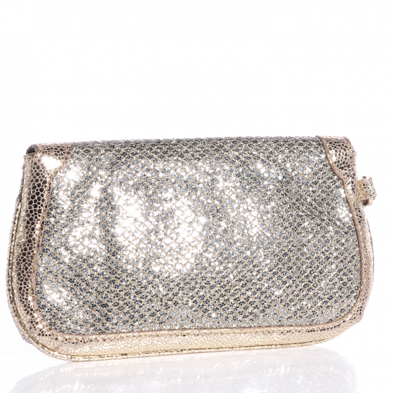 JIMMY CHOO Glitter Fabric Zeta Clutch Bag Champagne 76910