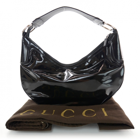 GUCCI Patent Half Moon Hobo Black 38120 | FASHIONPHILE