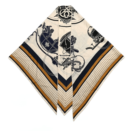 HERMES Cashmere Silk Ex-Libris Giant Triangle Scarf Natural