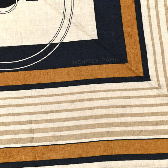 HERMES Cashmere Silk Ex-Libris Giant Triangle Scarf Natural