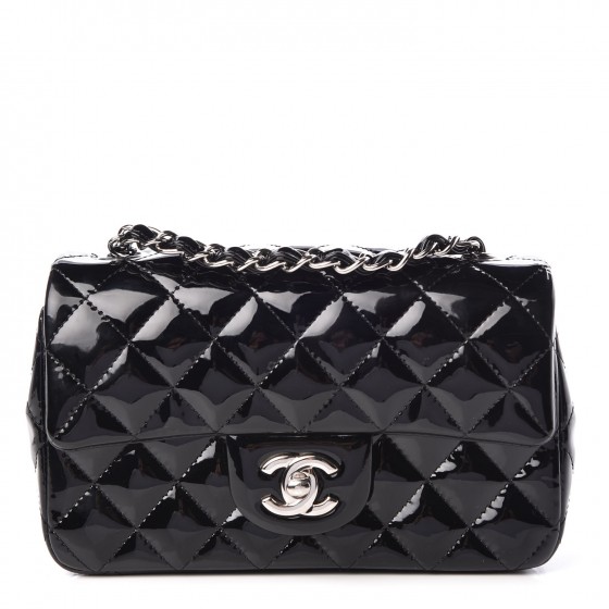 CHANEL Patent Calfskin Quilted Mini Rectangular Flap Black 323168 ...